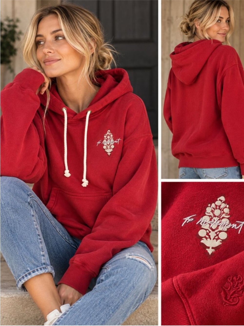 FP Movement Free People Final Call Cranberry Red Oversized Logo Hoodie